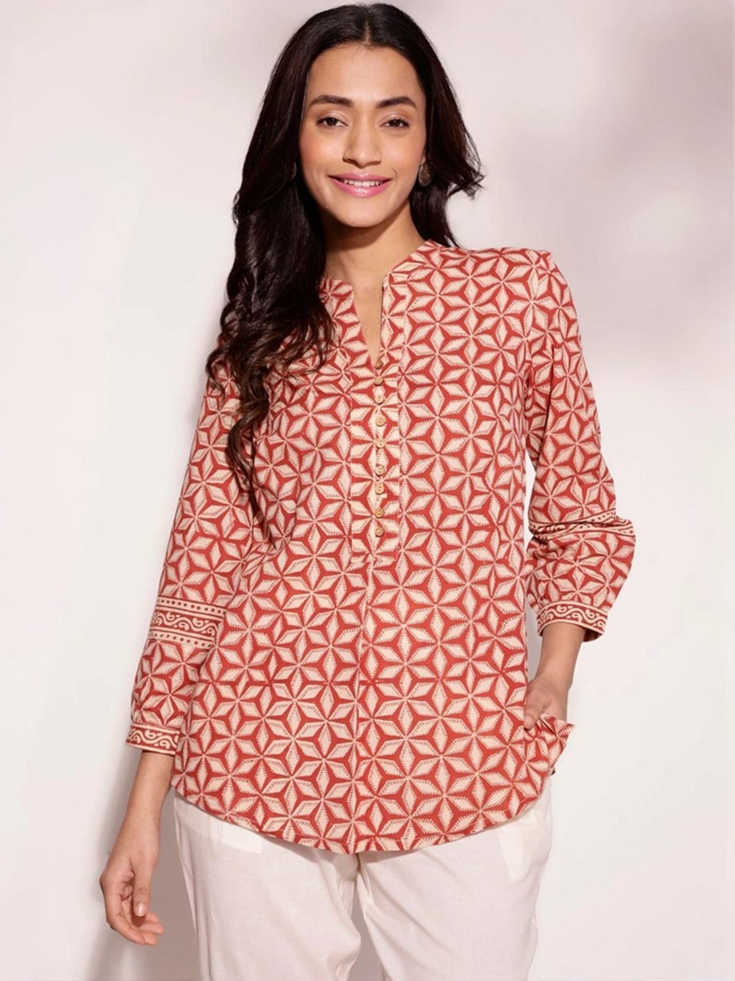 Fabindia Red Cotton Printed Tunic