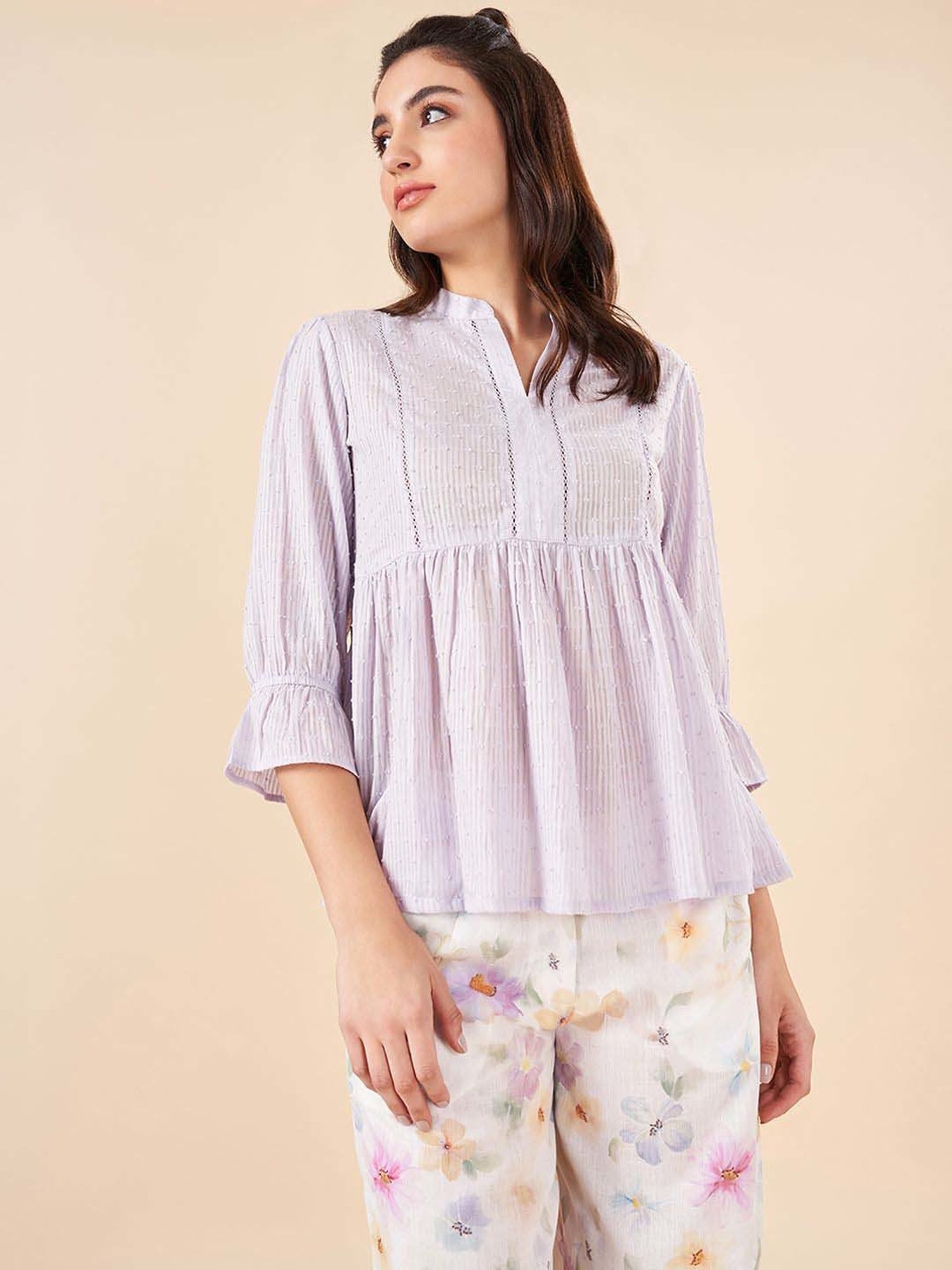 Akkriti by Pantaloons Purple Cotton Self Pattern Tunic