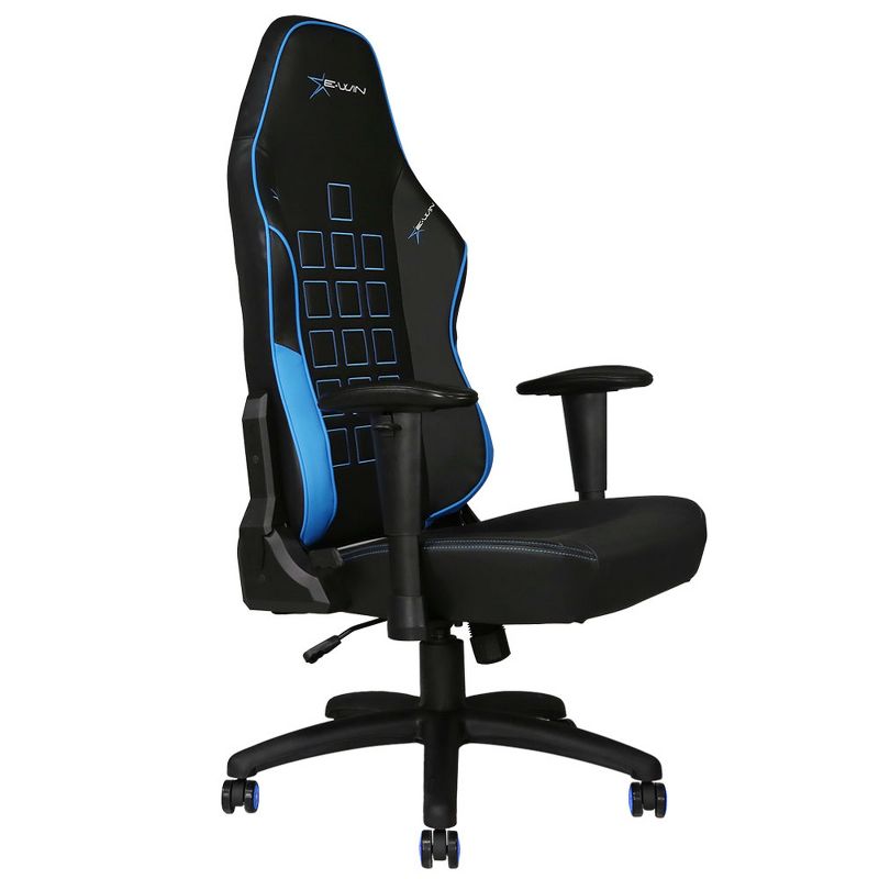 E-Win Knight Series Ergonomic Computer PC Gaming Home Office PVC Leather Tall Back Chair with Pillows, Black and Blue