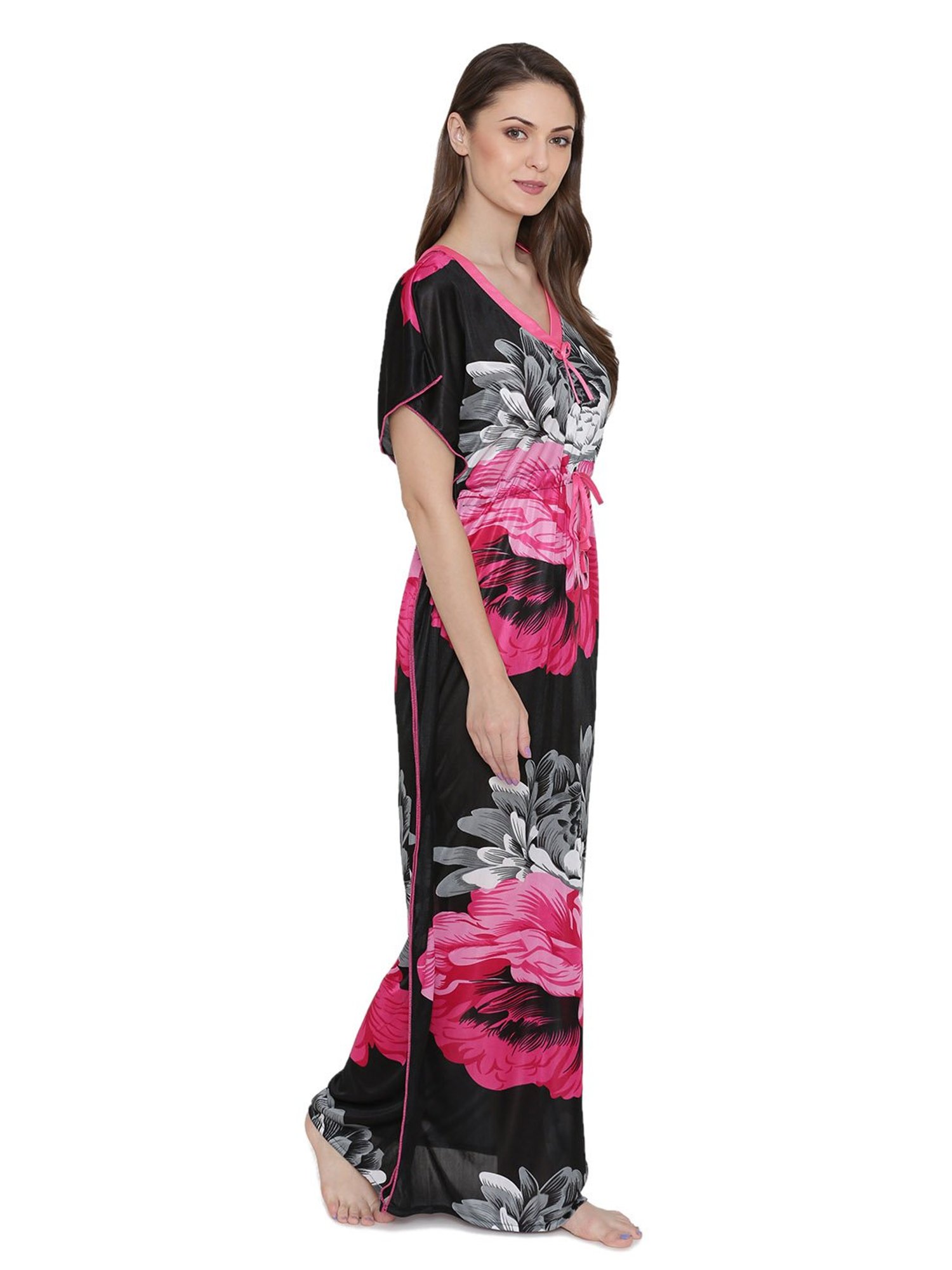 N-Gal Black & Pink Floral Print Nighty