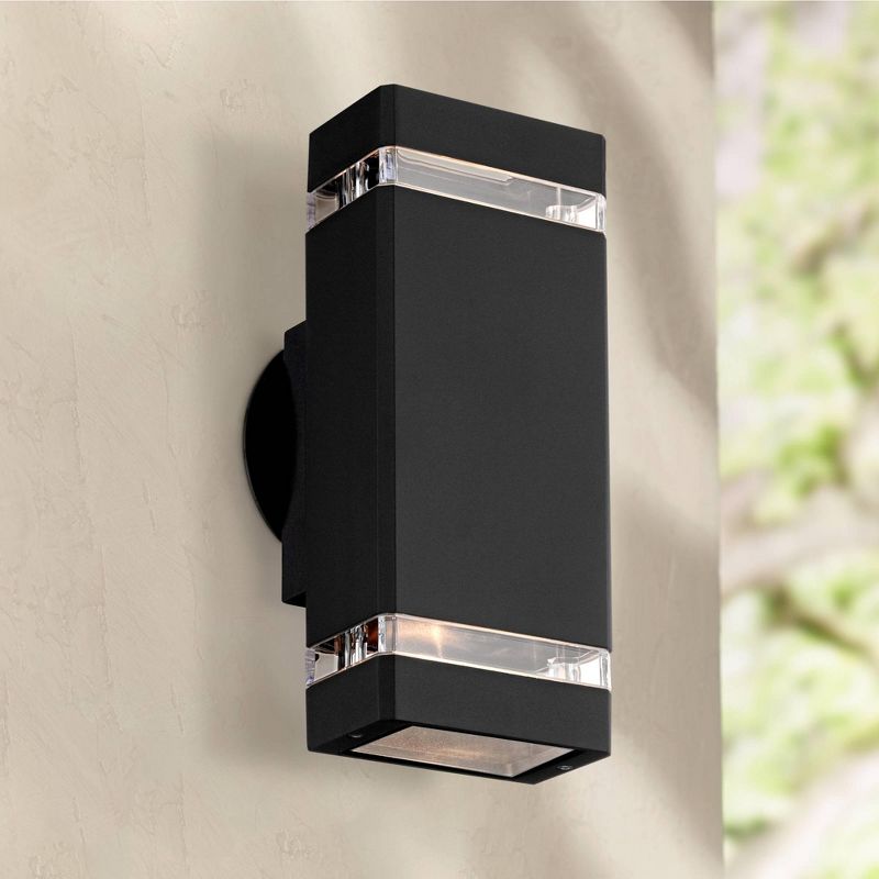 Possini Euro Design Modern Outdoor Wall Light Fixture Black 10 1/2" Rectangular Glass Up Down for House Porch Patio