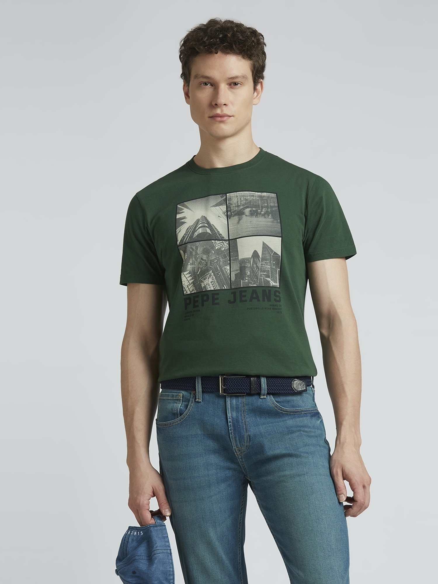 Pepe Jeans Bottle Green Cotton Slim Fit Printed T-Shirt