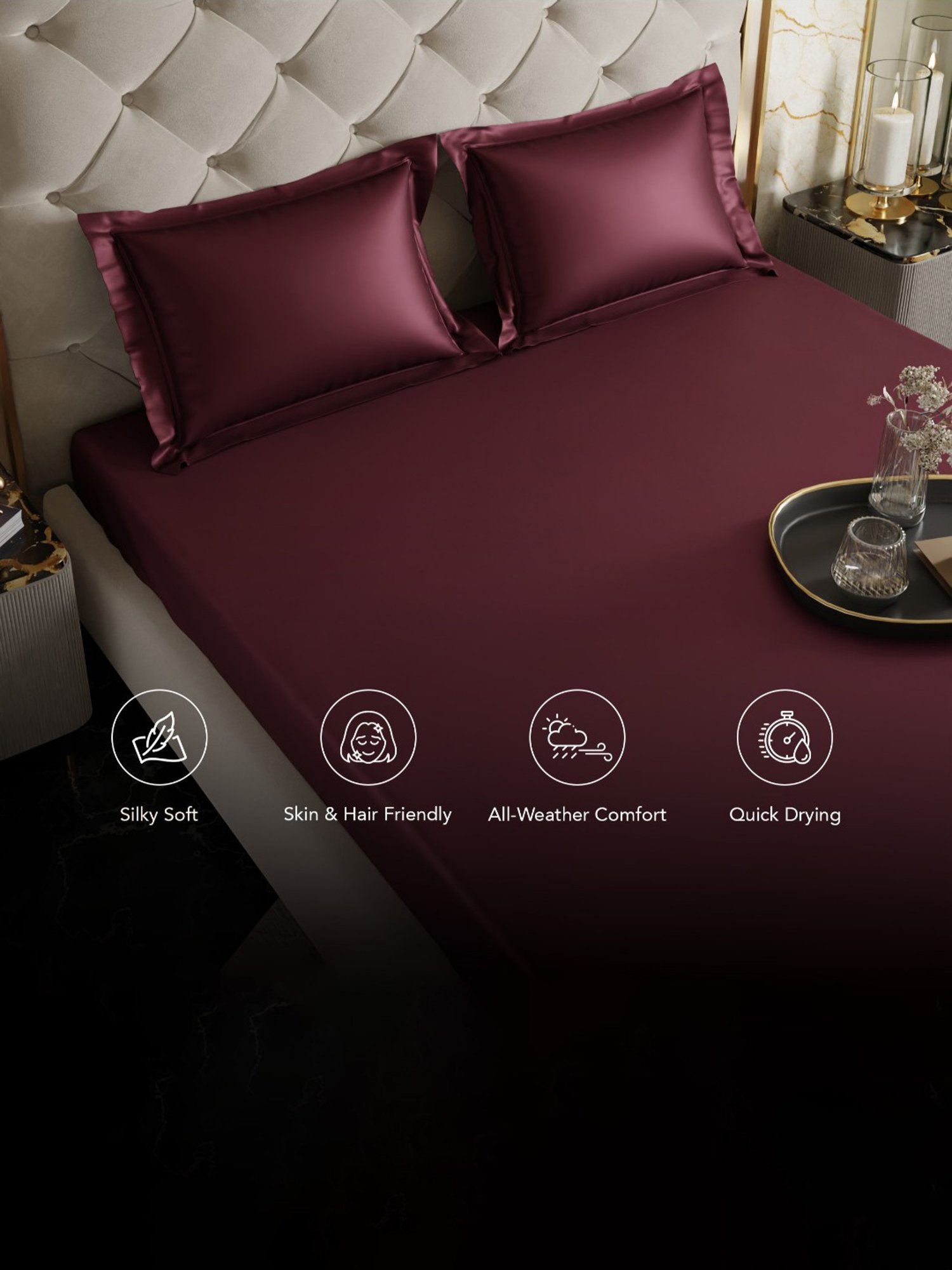 Stoa Paris Maroon 300 TC Polyester Super King Fitted Sheet with 2 Pillow Covers