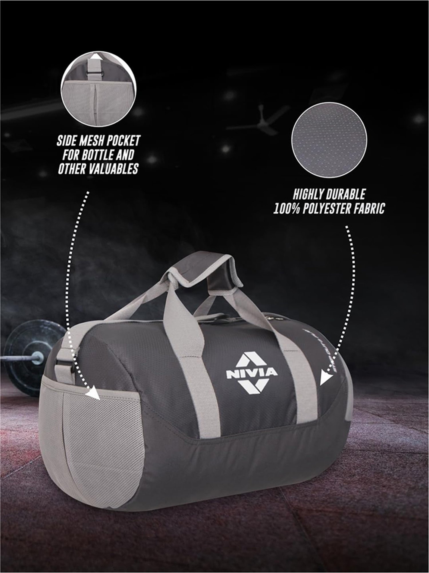 Nivia Beast Gym Bag (Grey) Size - Medium