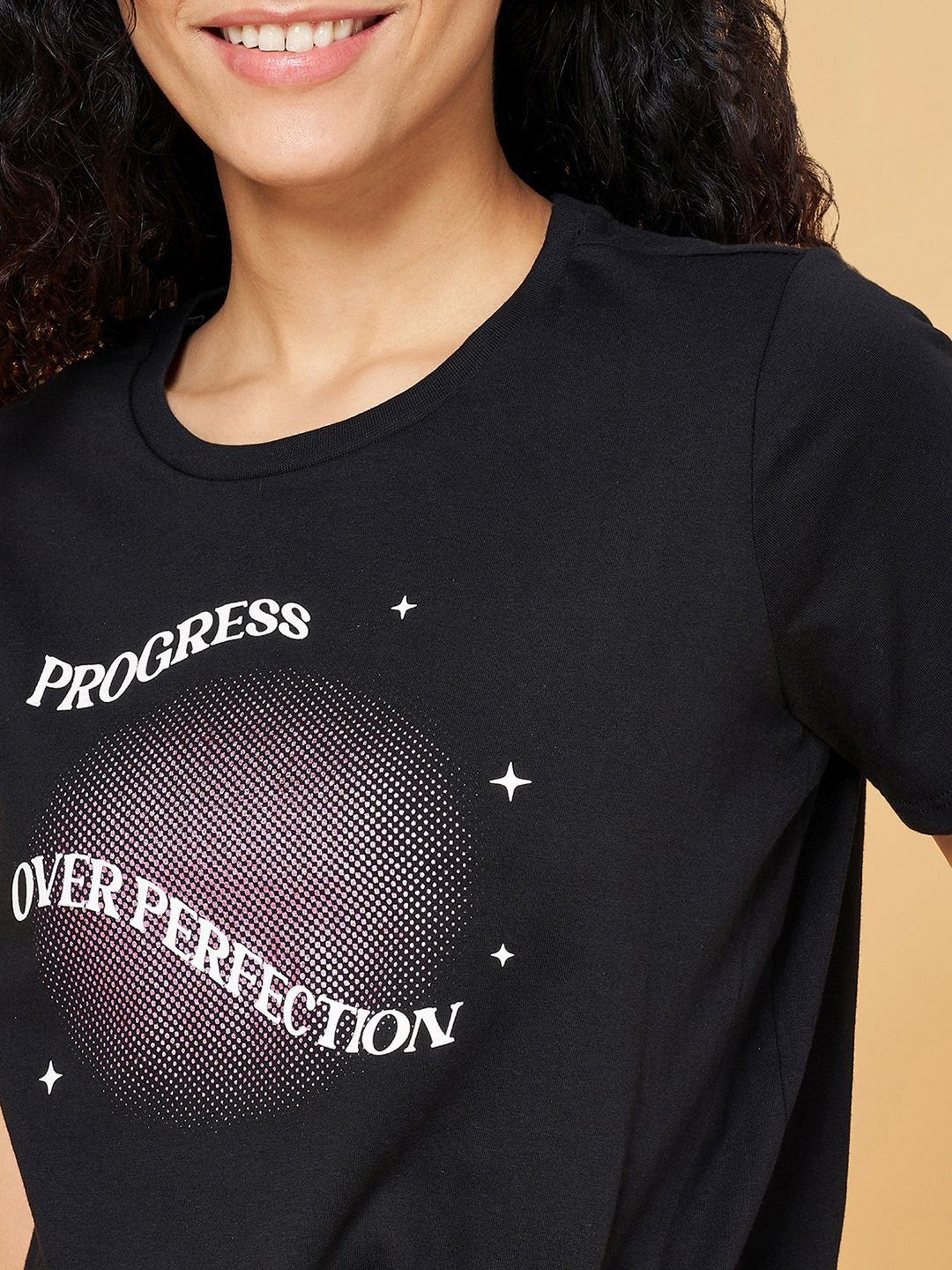 Ajile by Pantaloons Black Cotton Graphic Print Sports T-Shirt