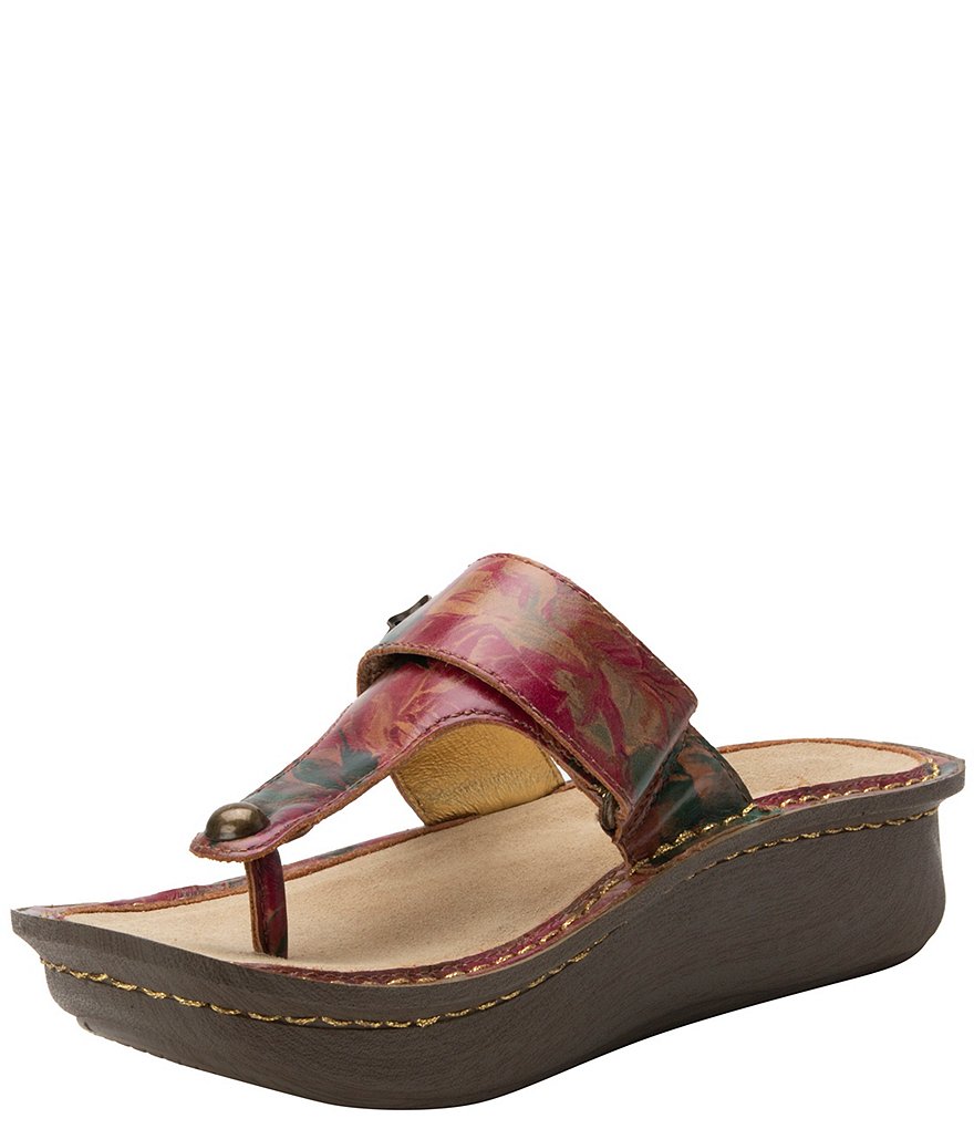 Alegria Carina Printed Leather Platform Wedge Thong Sandals