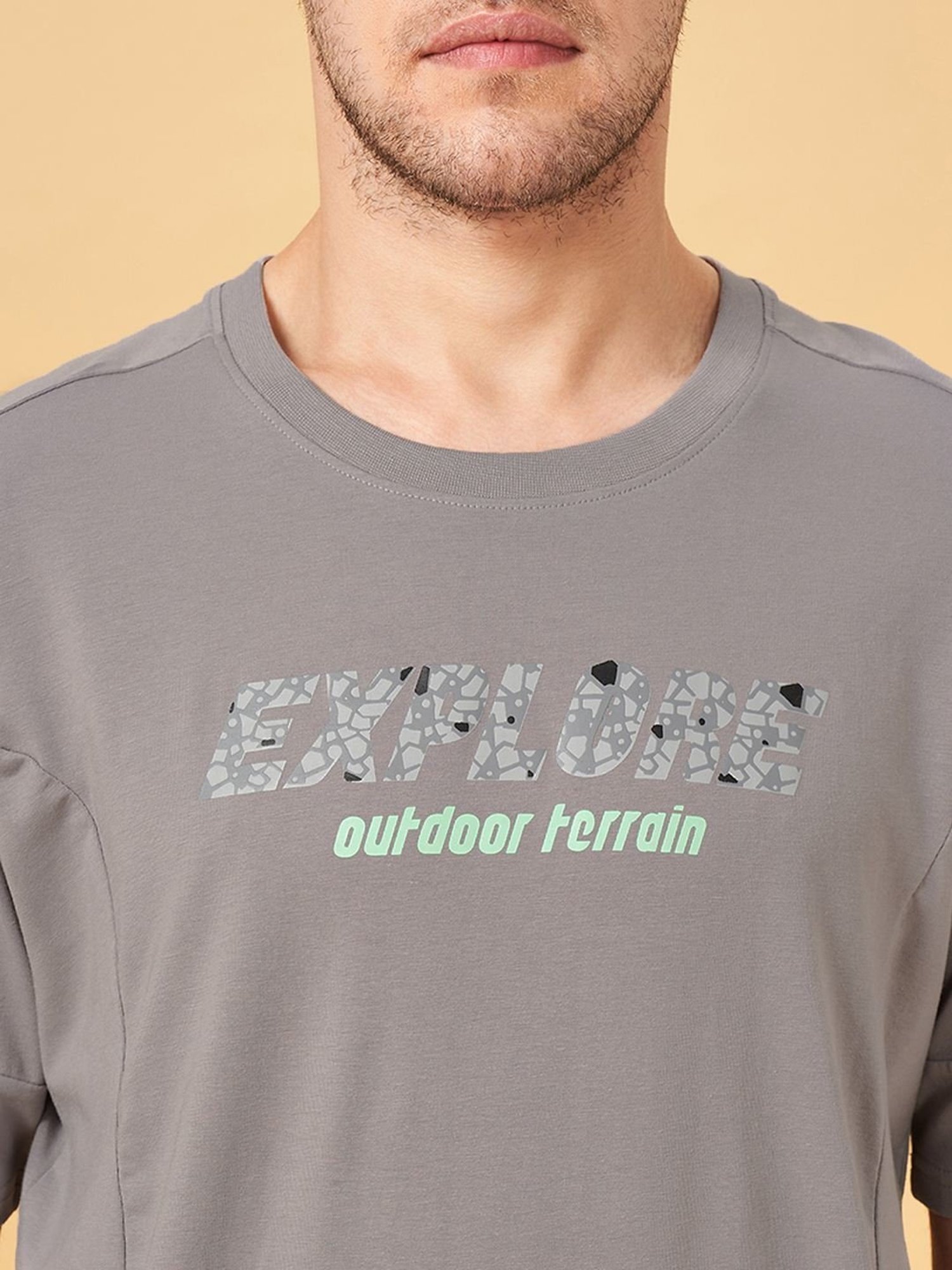 Ajile by Pantaloons Steel Grey Slim Fit Printed T-Shirt