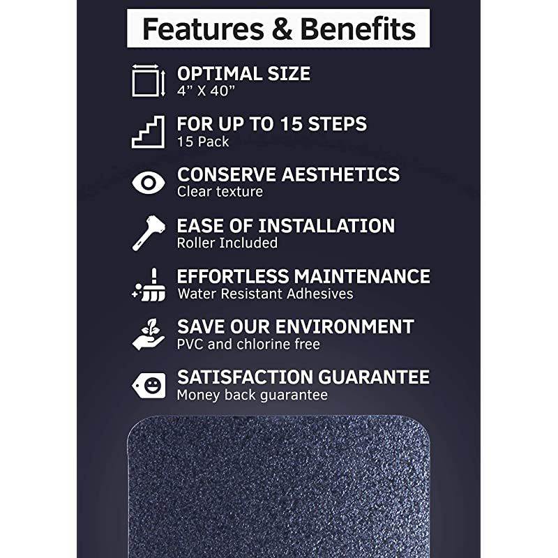 Non-Slip Stair Treads Tape (15-Pack) &ndash; Clear Anti-Slip Indoor Strips