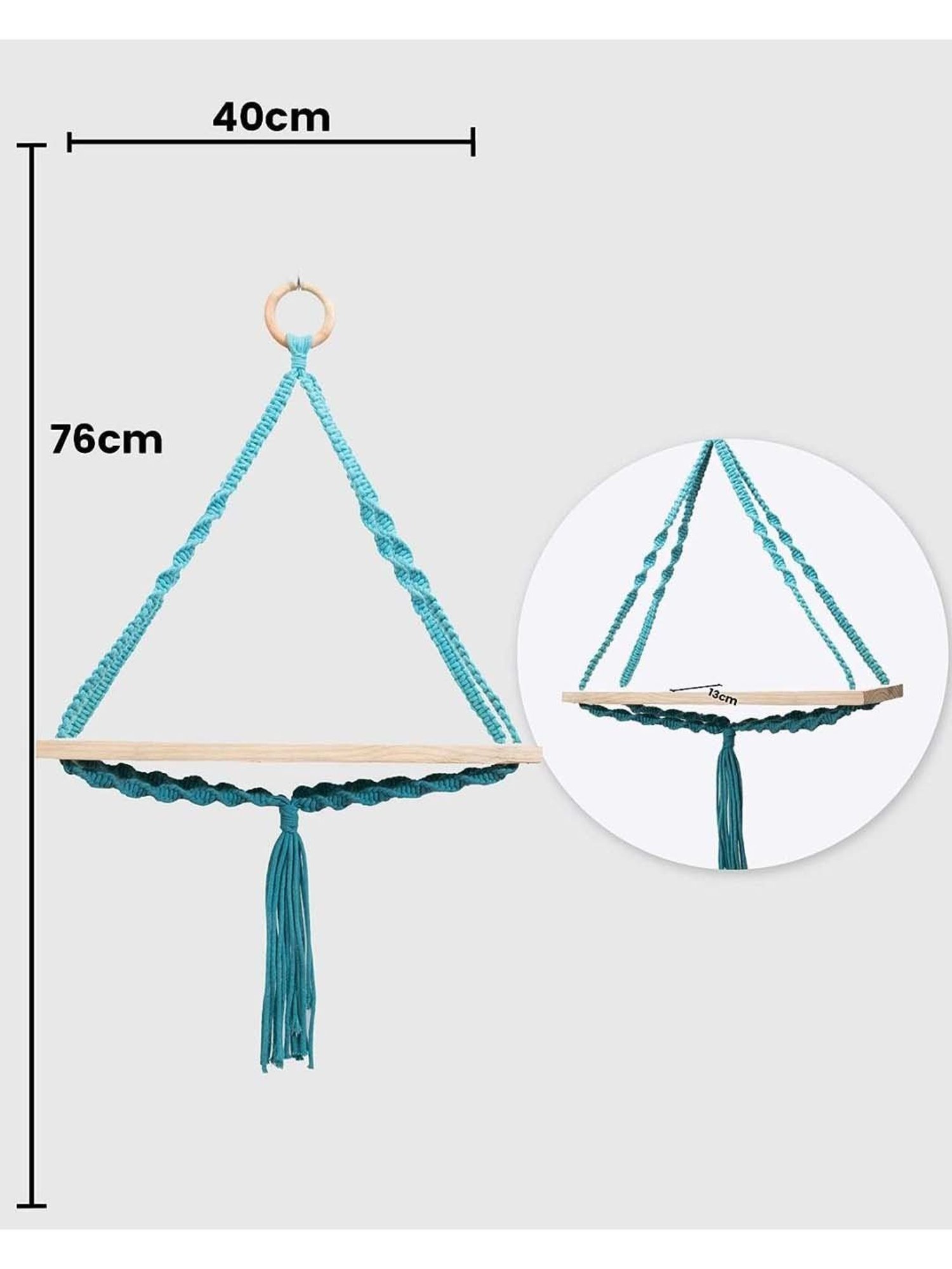 Homesake Blue Wood Triangle Macrame Wall Hanging Shelf