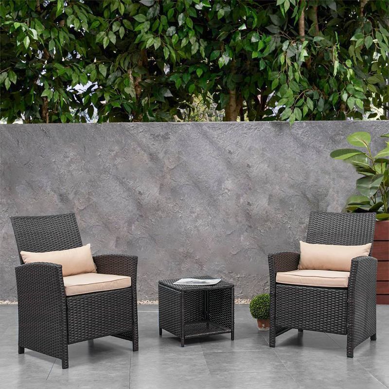 3pc Outdoor Wicker Conversation Set with Sofa Chairs & Table - Crestlive Products