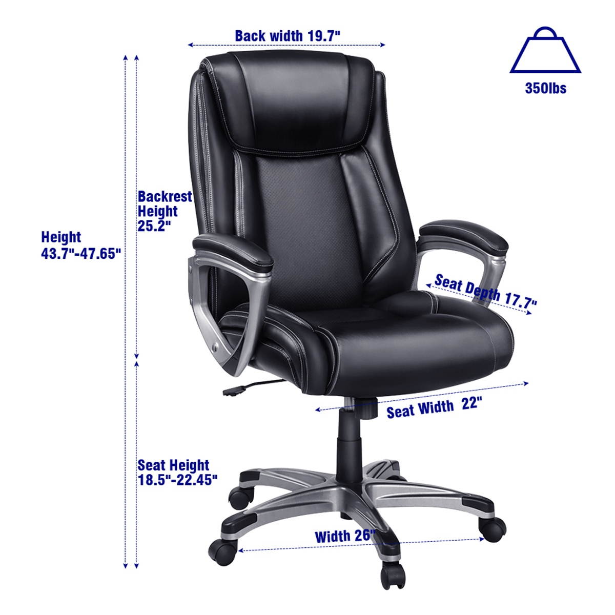 Business Leather High Back Computer Desk Executive Office Chair 360&deg; Swivel