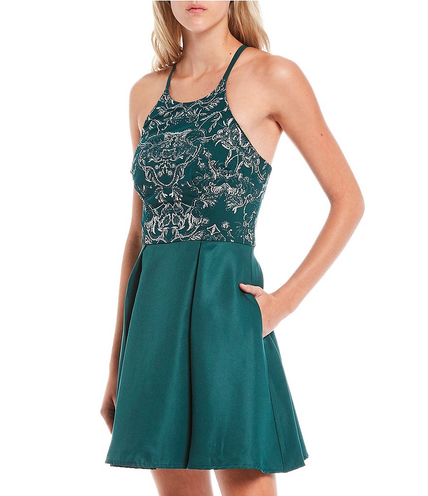 Xtraordinary High-Neck Beaded Caviar Bodice Mikado Dress