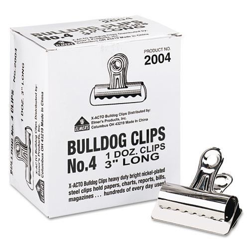 X-Acto Bulldog Clips Steel 1" Capacity 3"w Nickel-Plated 12 per Box 2004