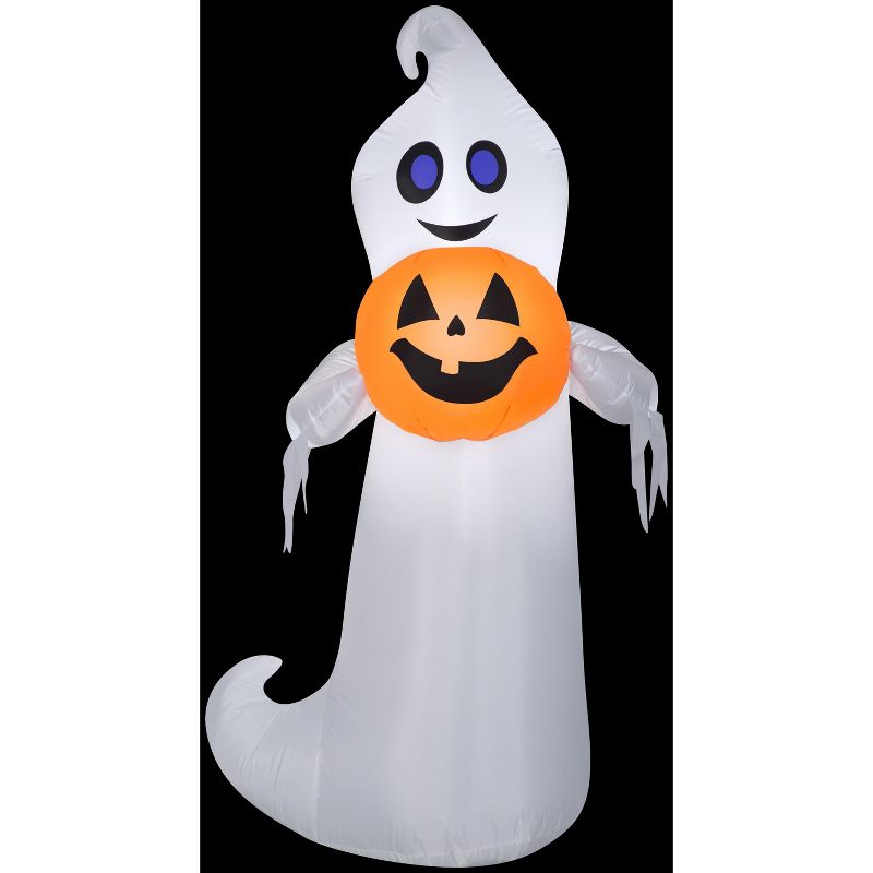 Gemmy Airblown Playful Ghost holding Pumpkin , 5 ft Tall, white
