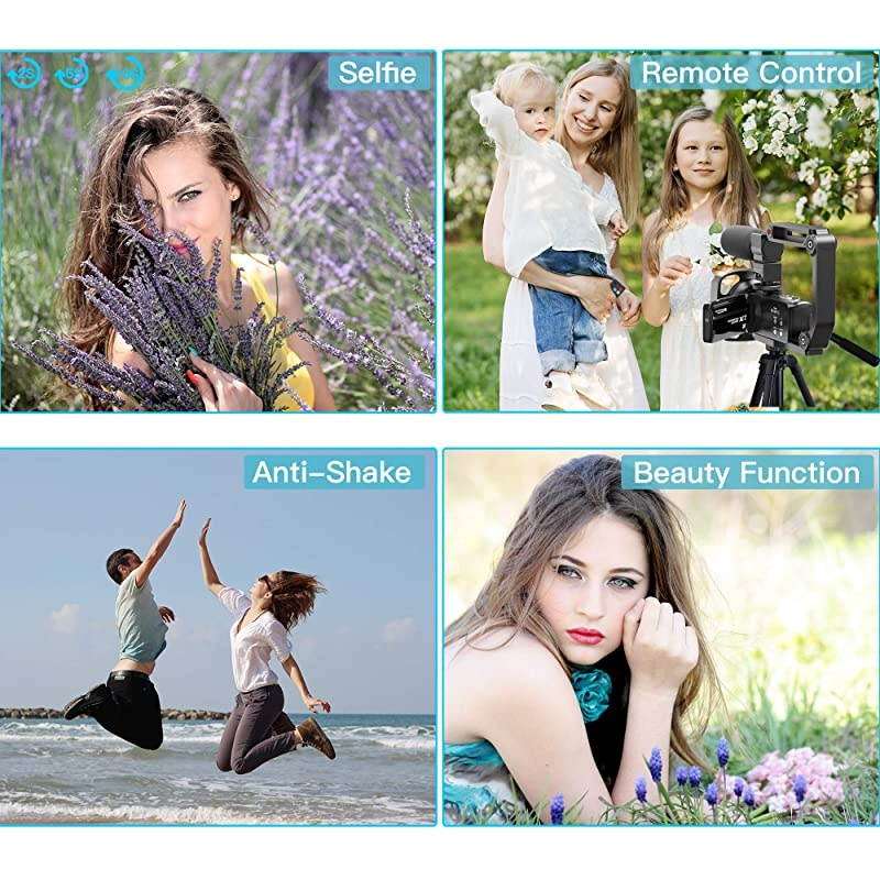 Camcorder Video Camera with Microphone, 2.7K UHD Vlogging Cameras for YouTube IR Night Vision 30FPS 36MP 16X Zoom 3.0 Inch 270&deg; Rotatable Touch Screen Remote Control 2 Batteries