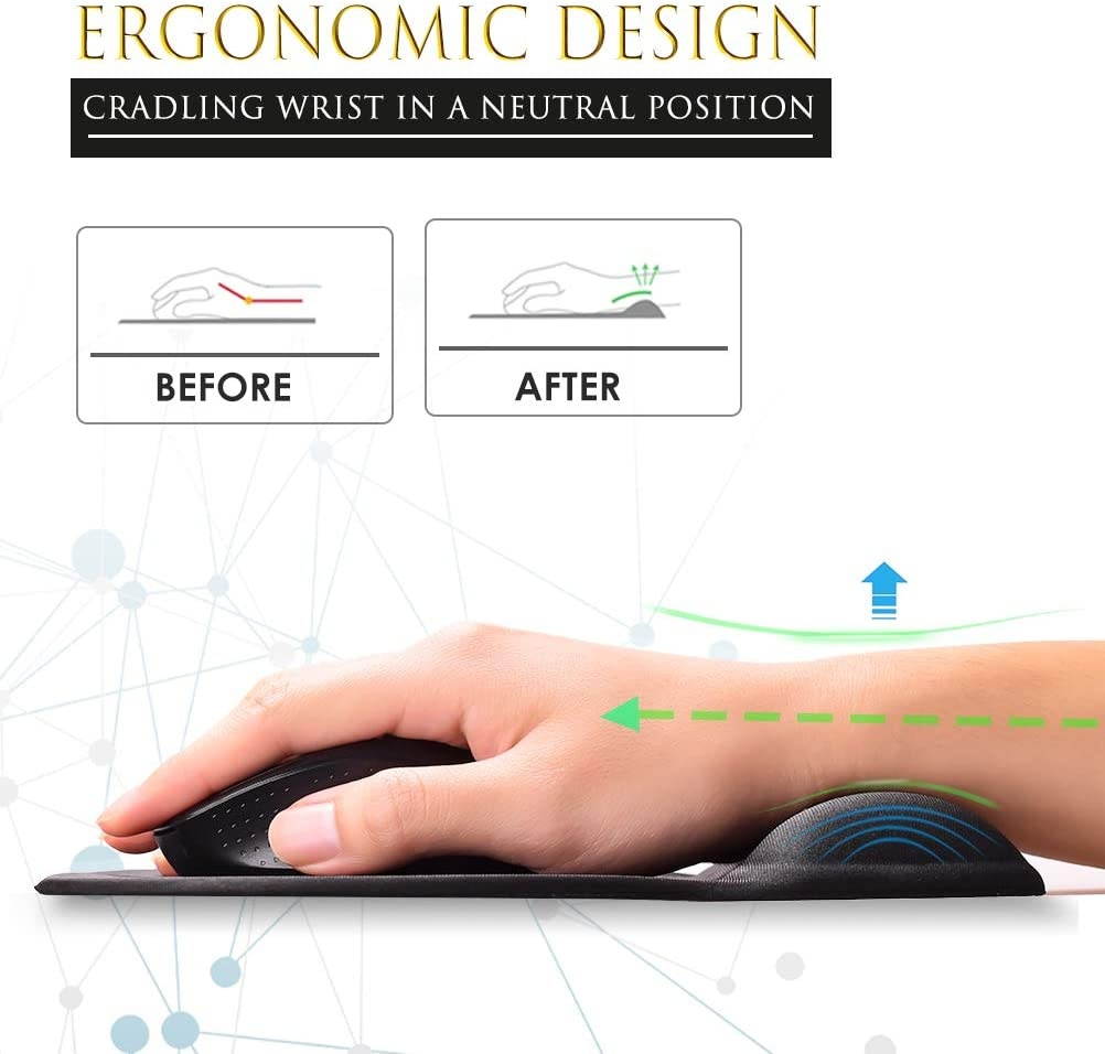 MROCO Ergonomic Mouse Pad with Wrist Support Gel Mouse Pad with Wrist Rest Comfortable Computer Mouse Pad for Laptop Pain Relief Mousepad with Non-slip PU Base for Office & Home 9.4 x 8.1 in Black