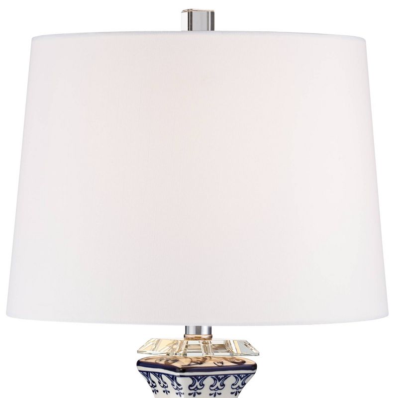 Barnes and Ivy Asian Table Lamps Set of 2 Porcelain Blue Floral Jar Geneva White Drum Shade for Living Room Family Bedroom Bedside