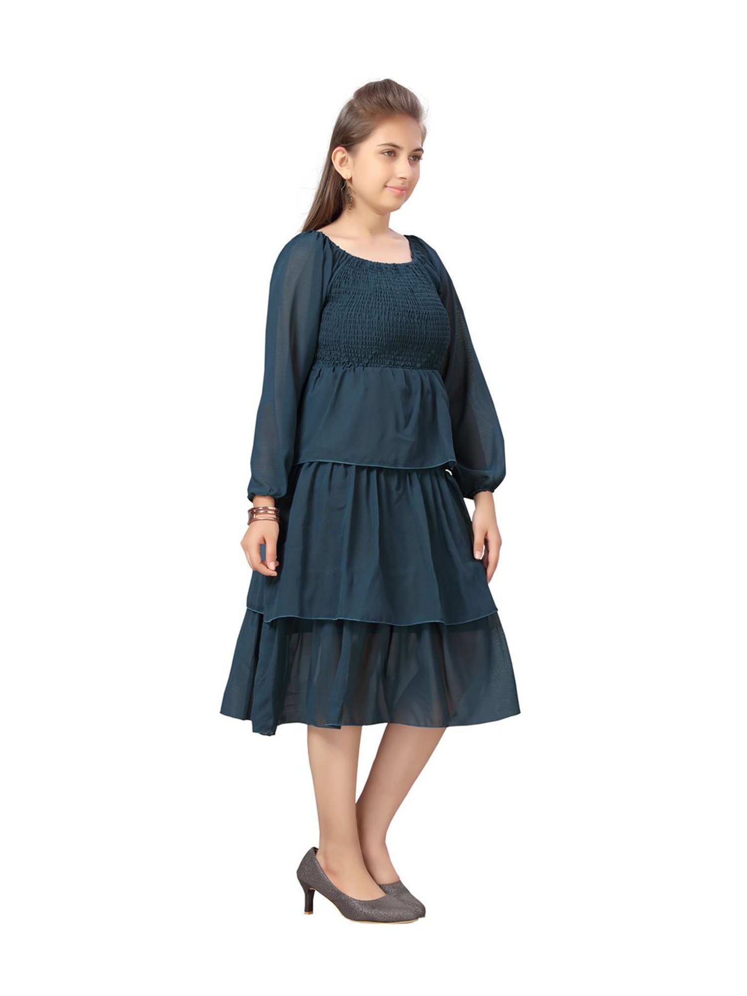 Aarika Kids Green Regular Fit Full Sleeves Dress