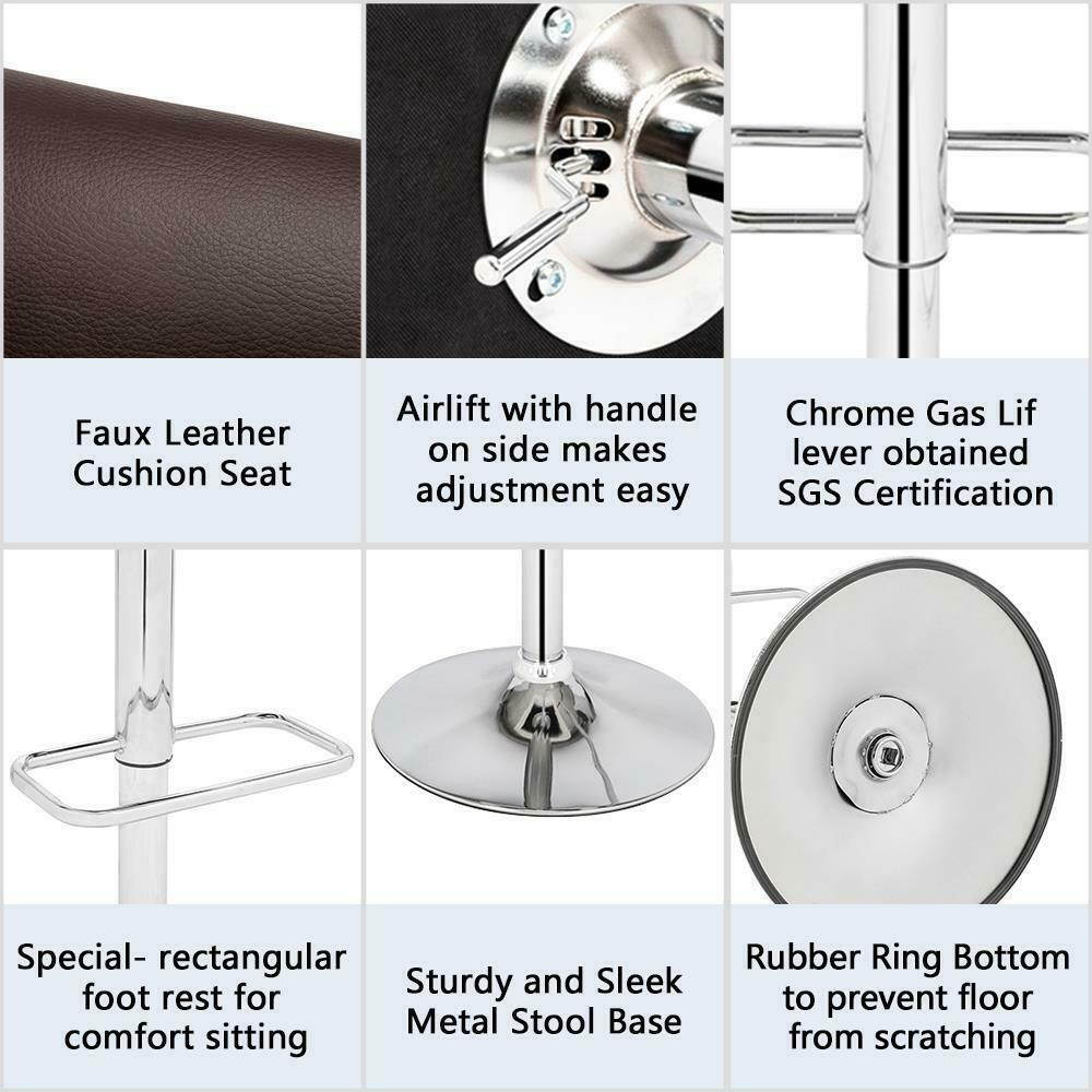 New 3 Colors Set of 2 Square Foot 360 Swivel Bar Stool PU Fabric Dining Chairs