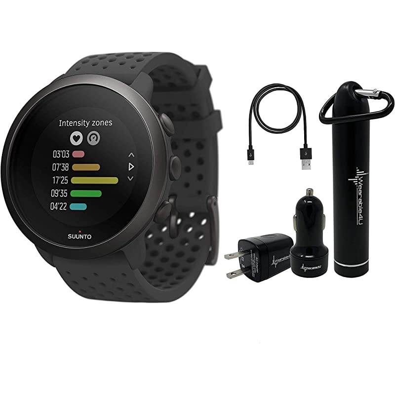 Suunto 3 New Edition Fitness Tracker Multisport Watch with Heart Rate Monitor, All Black with  Power Pack Bundle