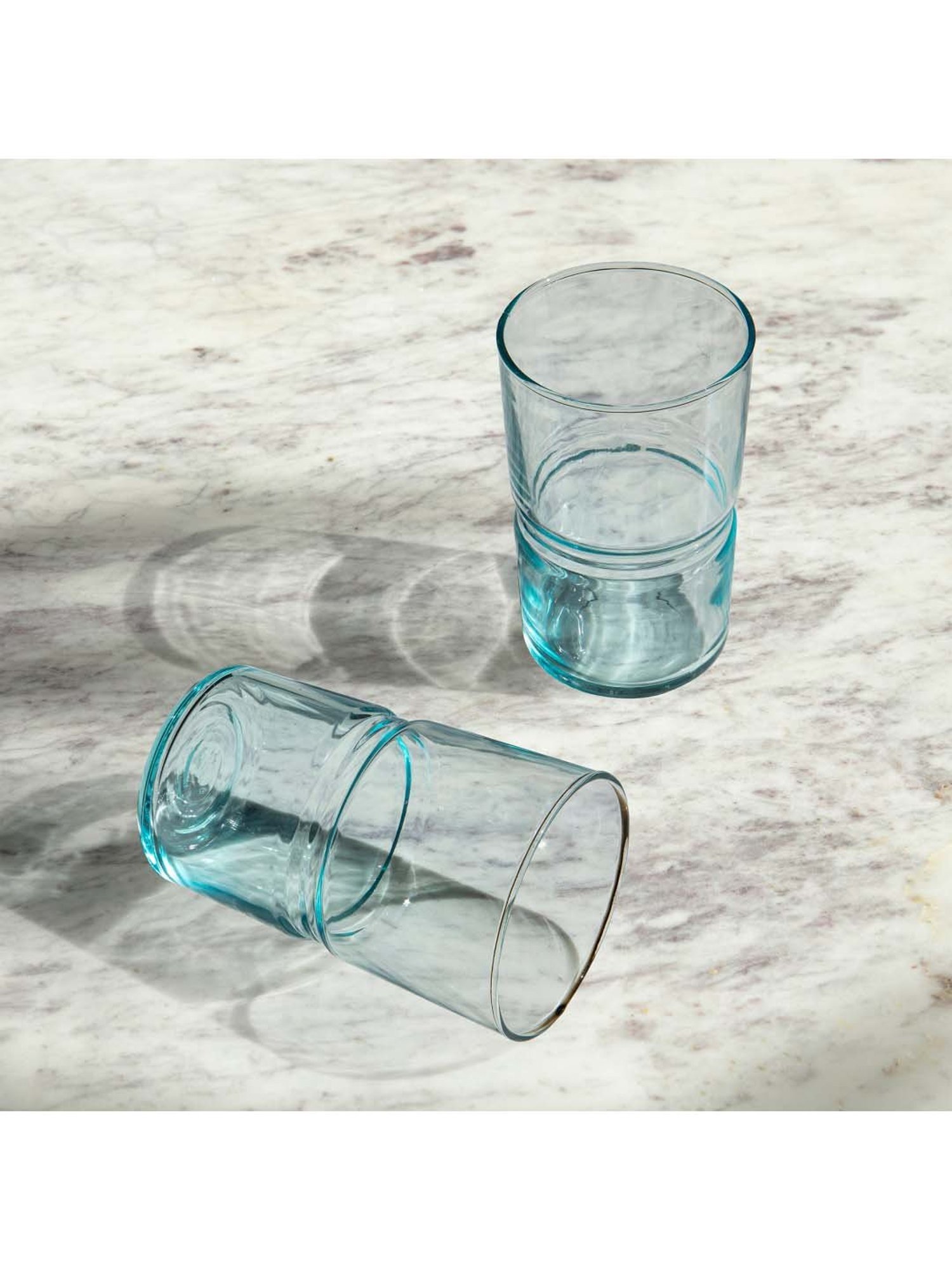 Ellementry 'Jove' Blue & Transparent Glass 8.25 cm Tumbler (0.5 L) - Set of 2