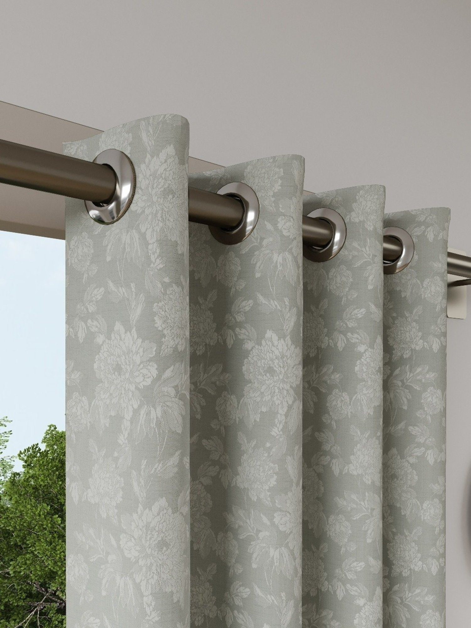 DDecor Grey Floral Polyester 9 ft Long Door Curtain