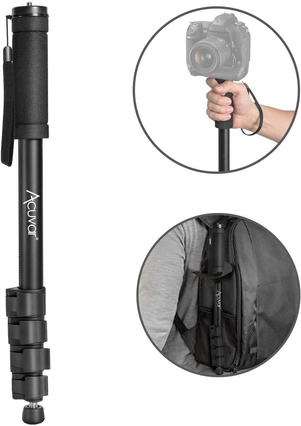 62 Inch Monopod with Integrated Safety Strap and 4 Section Extending Pole for All Digital Cameras DSLR Mirrorless Compact Cameras and Camcorders