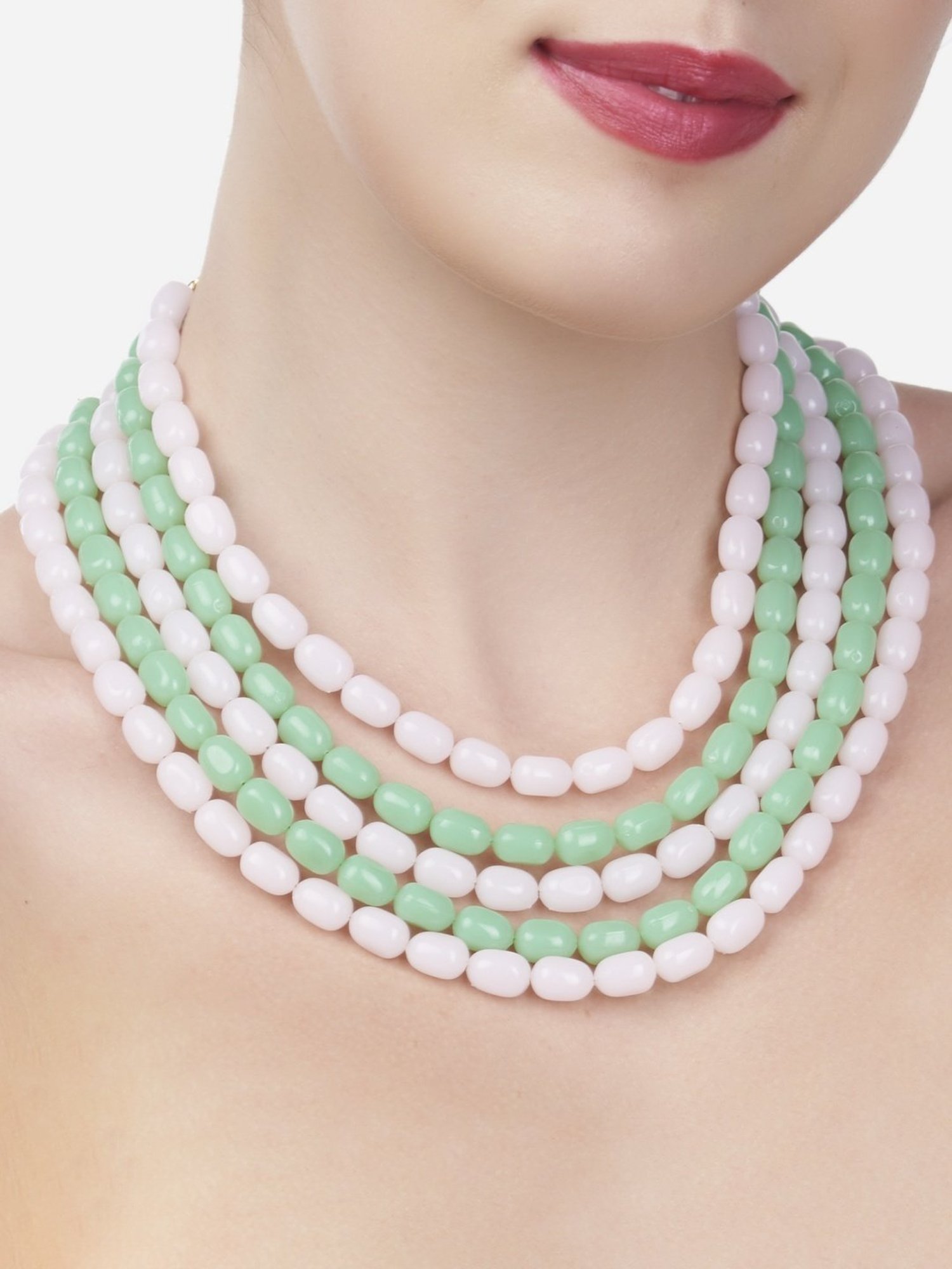 Zaveri Pearls Green Multi Layers Beaded Contemporary Necklace-ZPFK13618