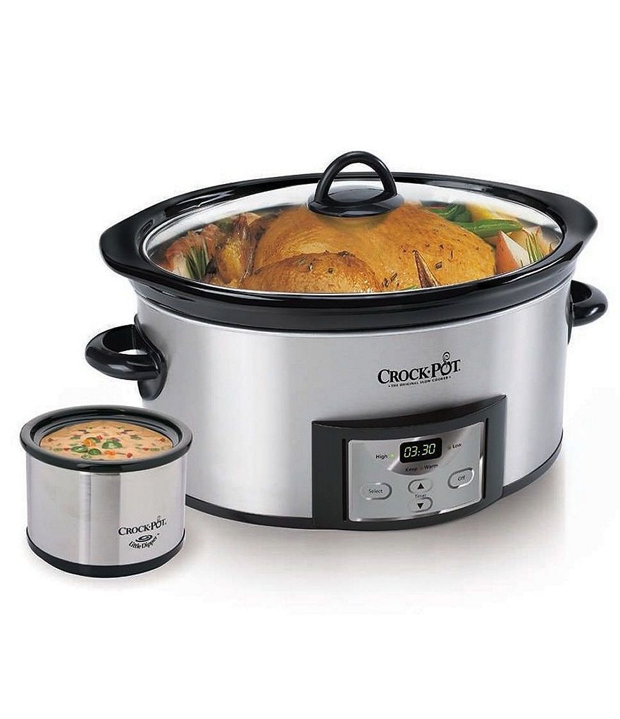 Crock Pot Stainless Steel 6-Quart Slow Cooker with Little Dipper Warmer
