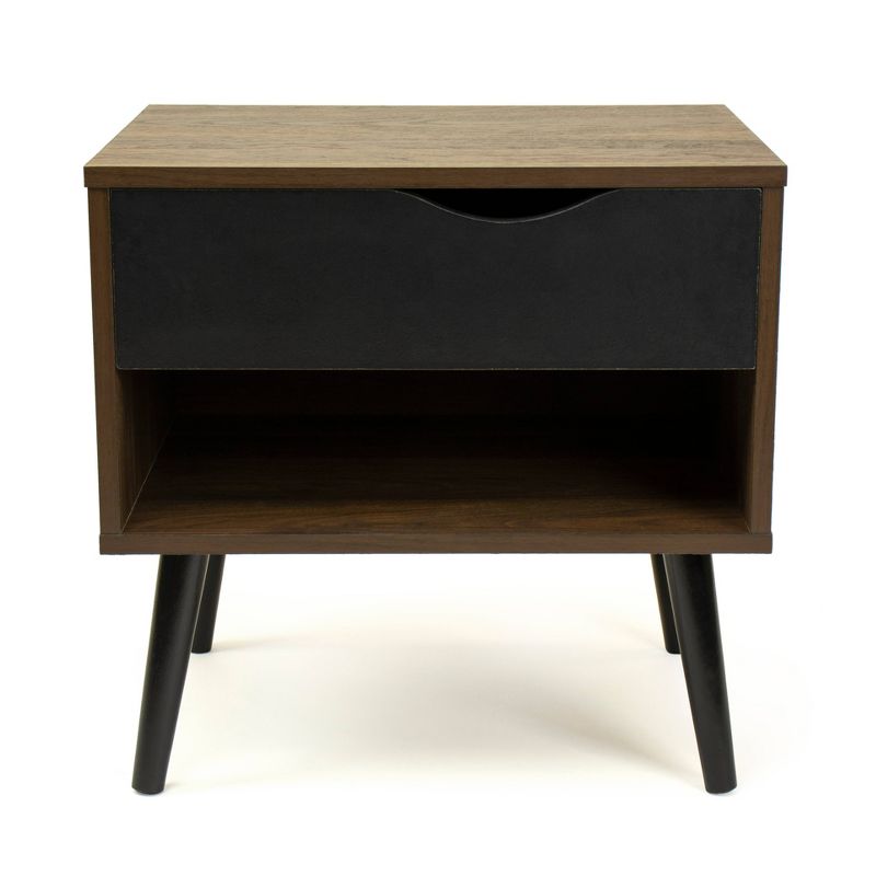 Nightstand with Drawer Storage Dark Wood/Black - Humble Crew