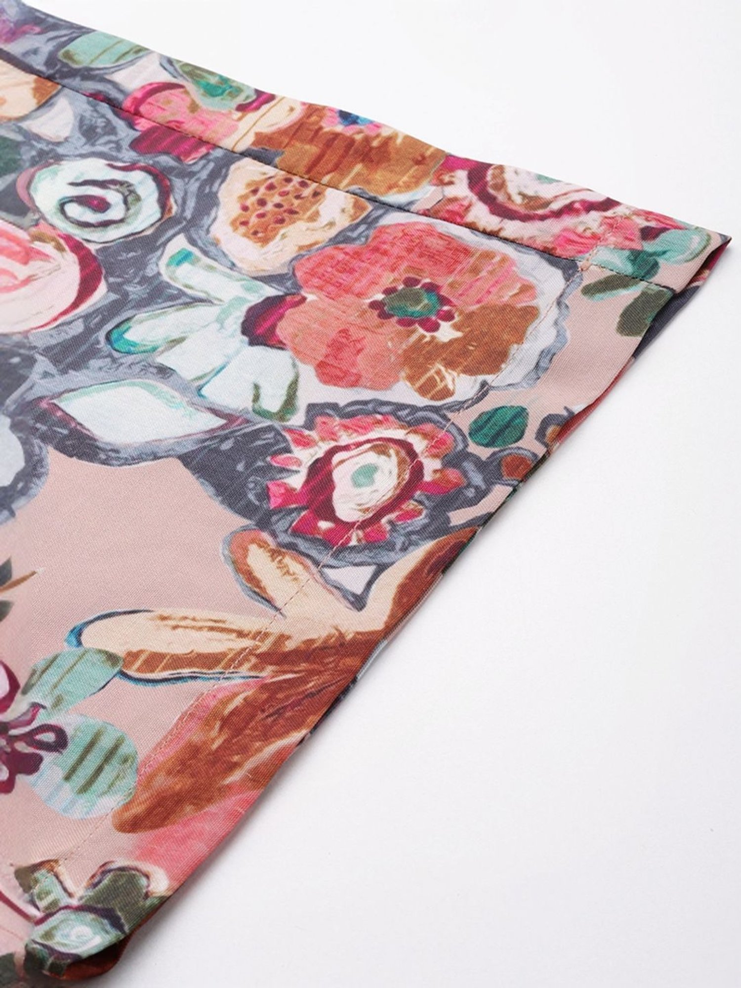 Varanga Beige Floral Print Top Pant Set