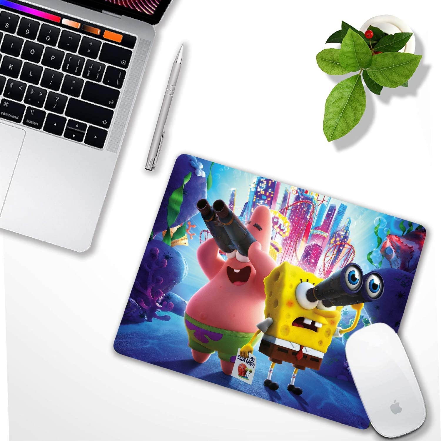 Anyijmo Spongebob Mouse Pad with Stitched Edge Premium-Textured Mouse Mat Waterproof Non-Slip Rubber Base Mousepad for Laptop Computer PC Office 9.5&times;7.9&times;0.12 inches