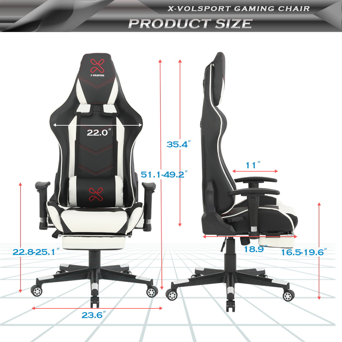 X-VOLSPORT Gaming Chair Office High Back Chair with Footrest, Racing Style PU Leather Ergonomic Computer Video Game Chair with Headrest and Lumbar Massage