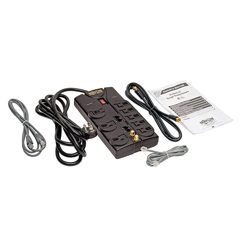 Lite 8 Outlet Surge Protector Power Strip 10ft Cord RightAngle Plug TelModemCoaxEthernet Protection RJ11 RJ45 amp $250000 INSURANCE TLP810NET