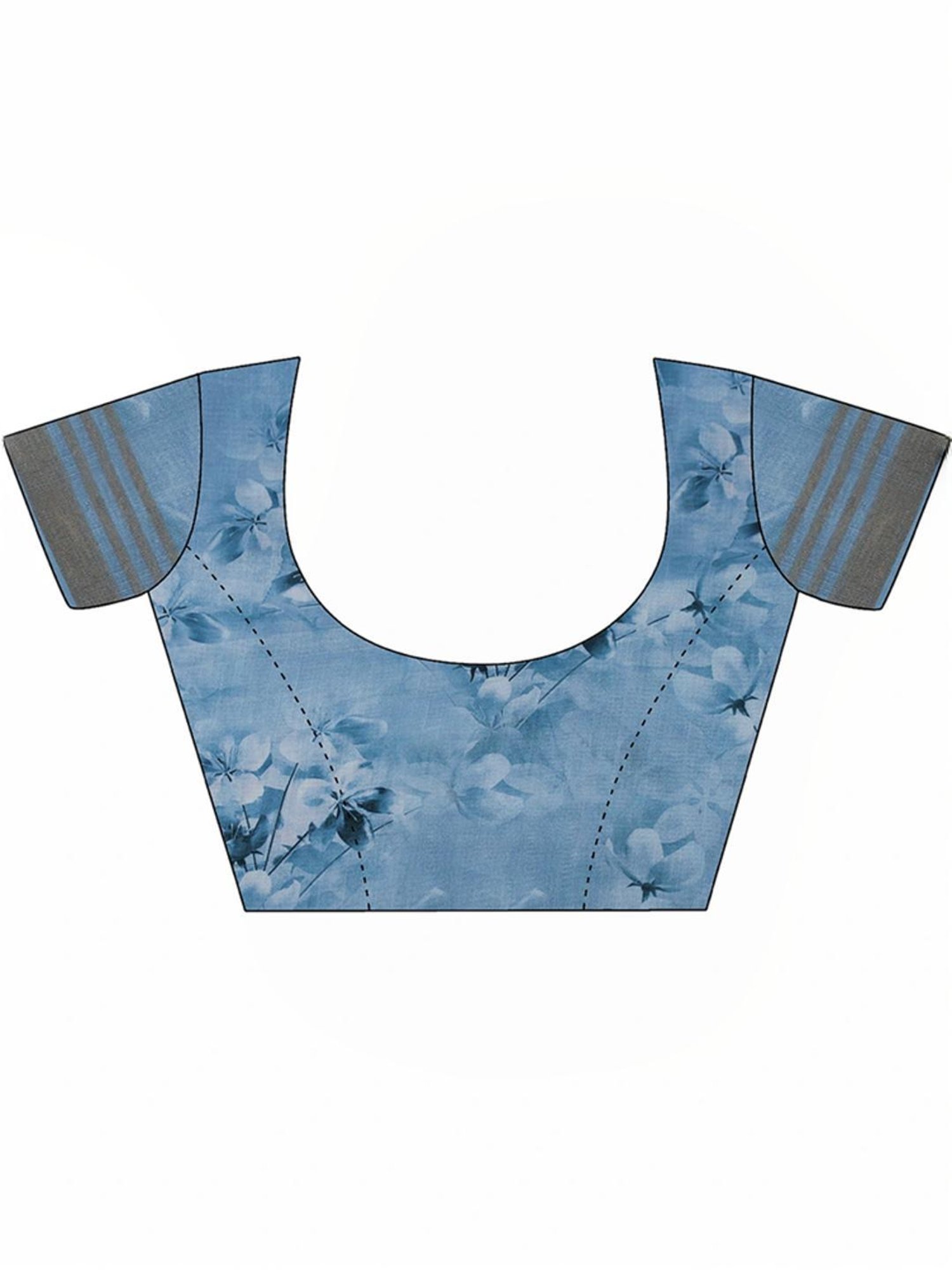 Satrani Blue Floral Print Saree With Unstitched Blouse