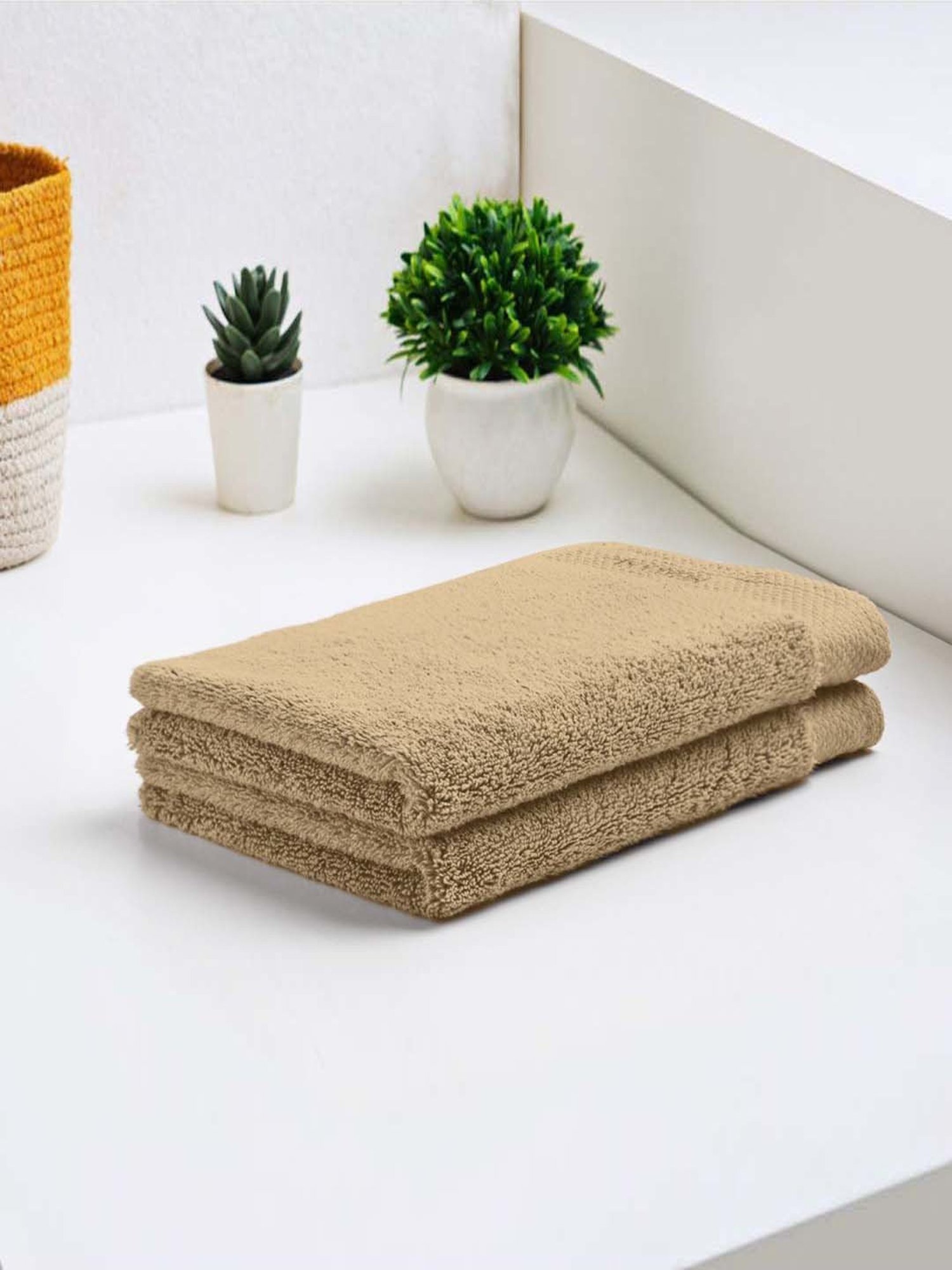 Spaces Luxury Beige Egyptian Cotton 670 GSM Hand Towel - Set of 2