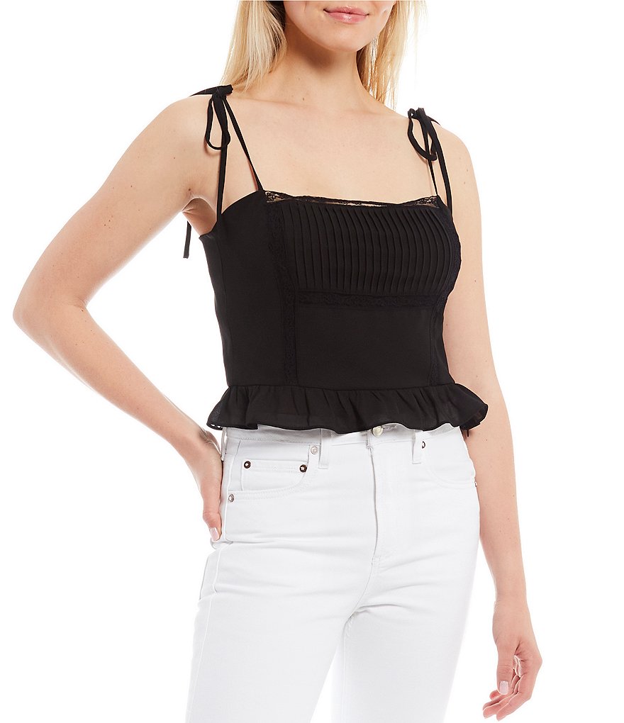 Gianni Bini Woven Stella Lace Trim Square Neck Sleeveless Blouse