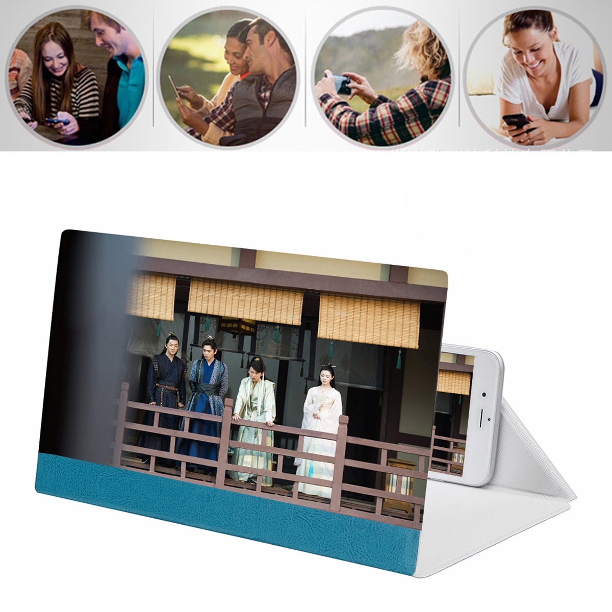 12 Inch 3D Phone Screen Magnifier Movie Video Amplifier Phone Holder for Smart Phone for iPhone for Samsung Huawei Xiaomi Blue