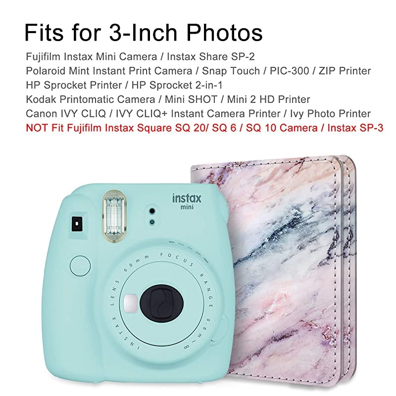 Mini Photo Album for 3Inch Film 104 Pockets Album for Fujifilm Instax Mini 11Mini 9Mini Link PrinterMini LiPlay Canon Ivy CLIQ Polaroid Kodak Instant Print Camera Marble Pink