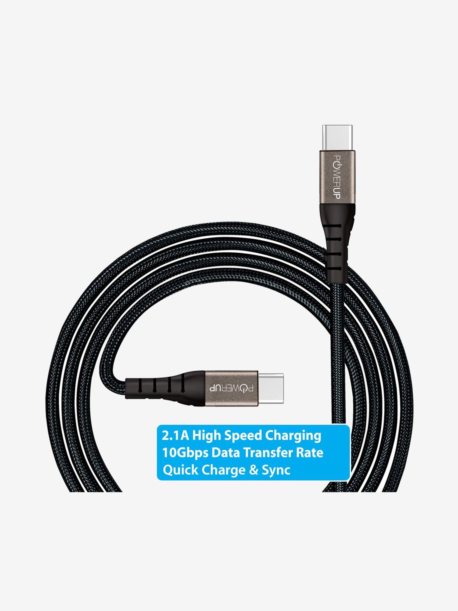 Powerup Nylon Braided USB-C to USB-C Sync & Charge Cable (Black)