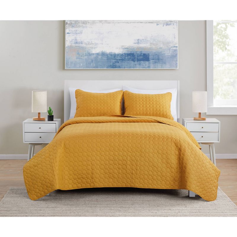 King 3pc Waffle Weave Embossed Quilt Set Dijon - Jade + Oake