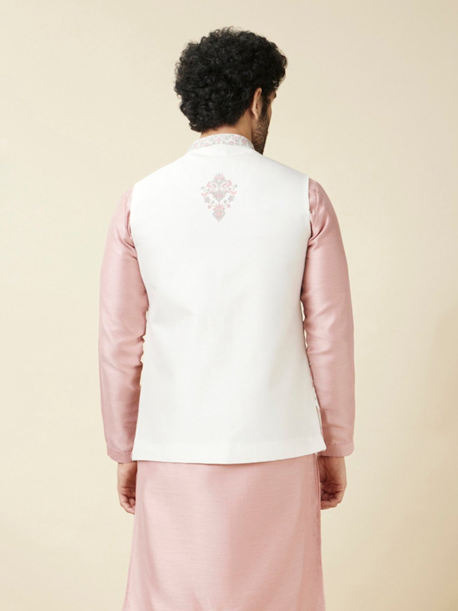 Manyavar White Regular Fit Printed Nehru Jacket