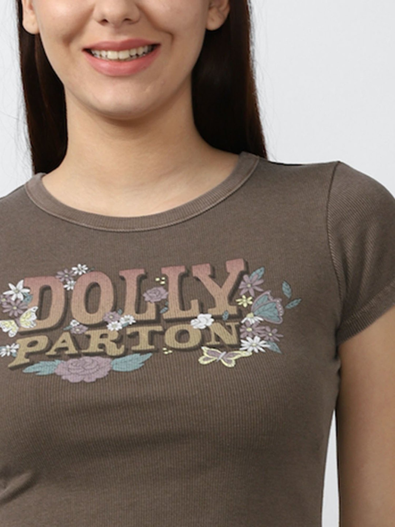 American Eagle Outfitters Brown Dolly Parton Graphic Print Crop Top