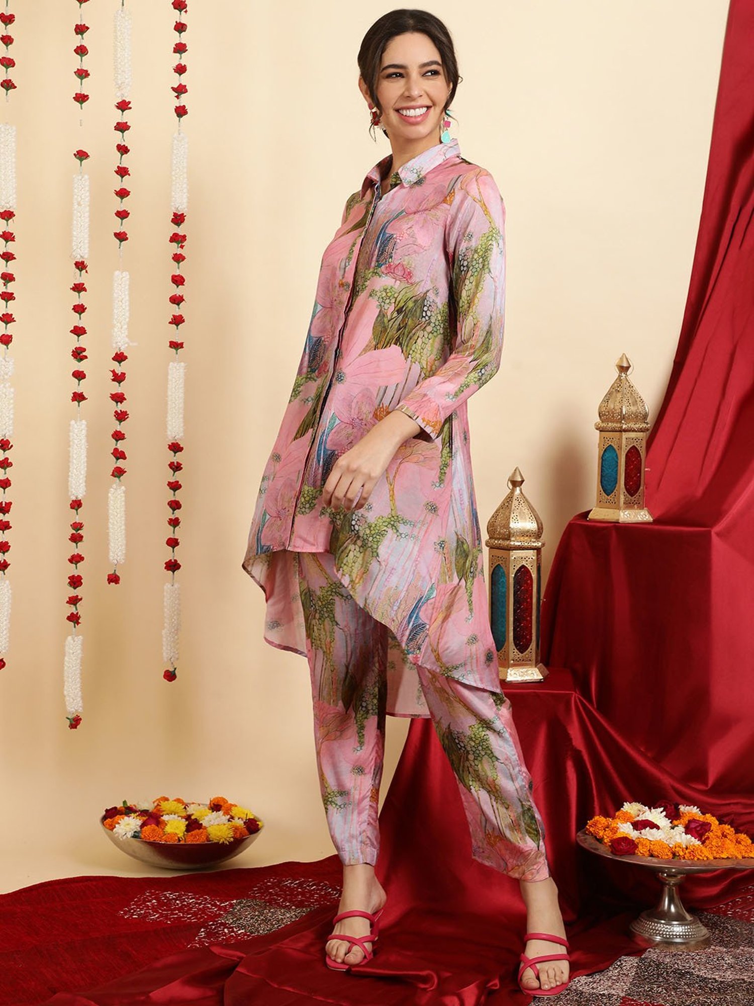 Jaipur Kurti Pink Printed Kurta Pant Set