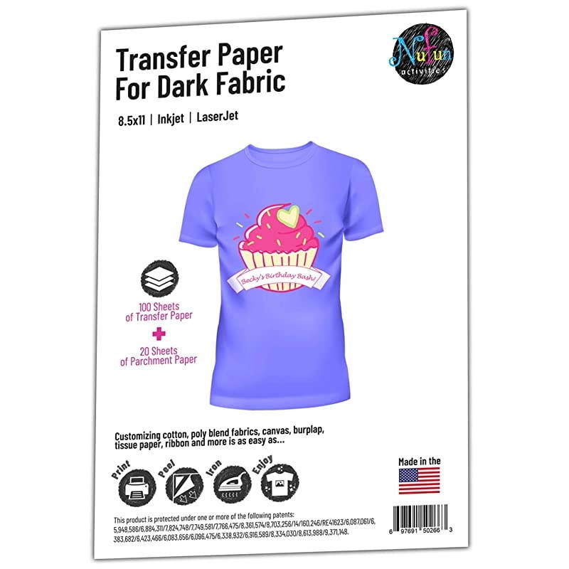 Inkjet Printable Iron On Heat Transfer for Dark Fabrics, 8.5 x 11 inch, (100 Sheets) by