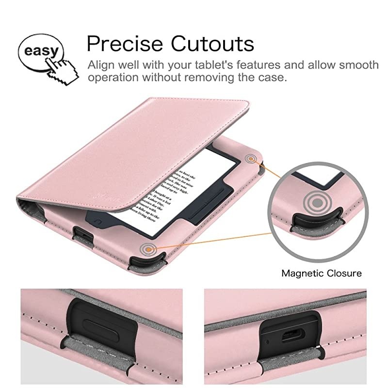 Case for Nook GlowLight 3 Slim Fit Premium Vegan Leather Folio Cover for Barnes and Noble Nook GlowLight 3 eReader 2017 Release Model BNRV520 Rose Gold