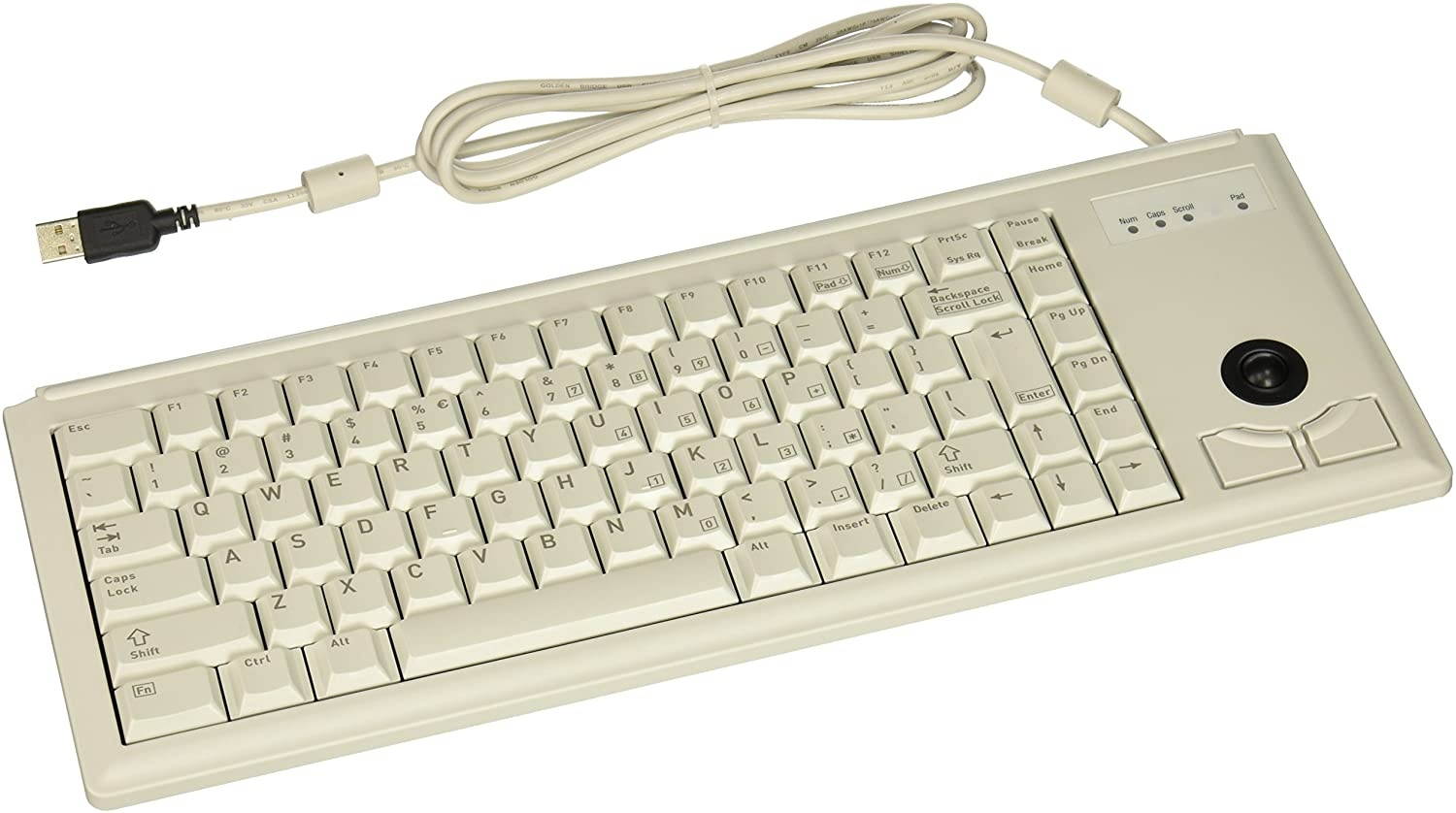Cherry G84-4420LUBEU-0 UltraSlim Compact Keyboard with USB Interface and Optical Trackball, 15" Width, Light Gray