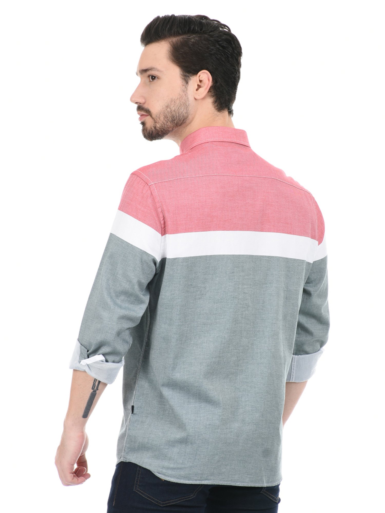 London Fog Grey Regular Fit Colour Block Shirt