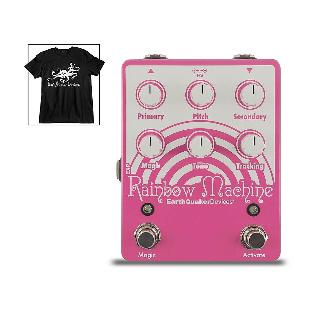 EarthQuaker Devices Rainbow Machine V2 Polyphonic Pitch Shifter Effects Pedal and Octoskull T-Shirt Large Black
