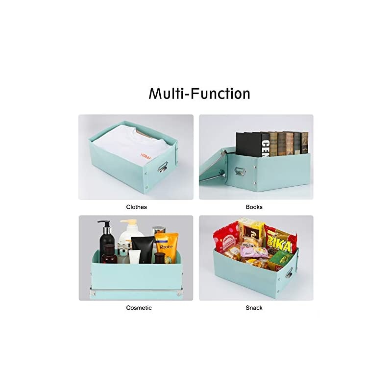 Storage Box, Decorative Storage Bins with Lid,3 in 1 Set,Plastic,with Handles,Press-Stud Fastening,Moisture-proof,Foldable for Space Saving Storage,for Clothes,Cosmetic,Blankets (Green)